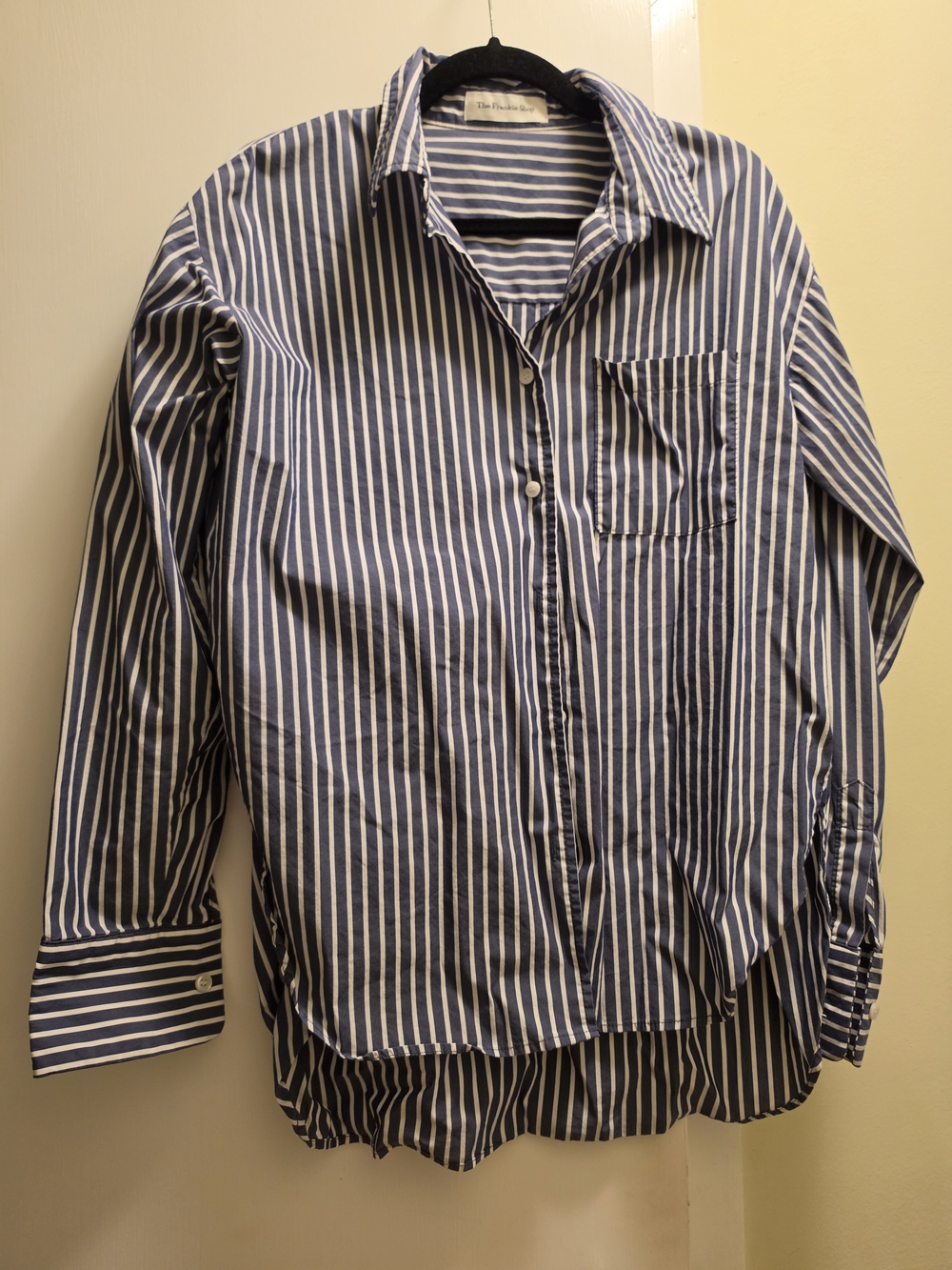 The Frankie Shop Navy and White Striped Button-Down Shirt